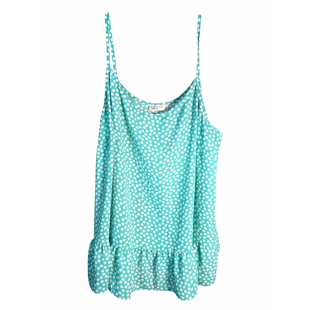 Papaya Cami Top Women Size 16‎ Turquoise Polka Dot Ruffle Hem Spaghetti Strap